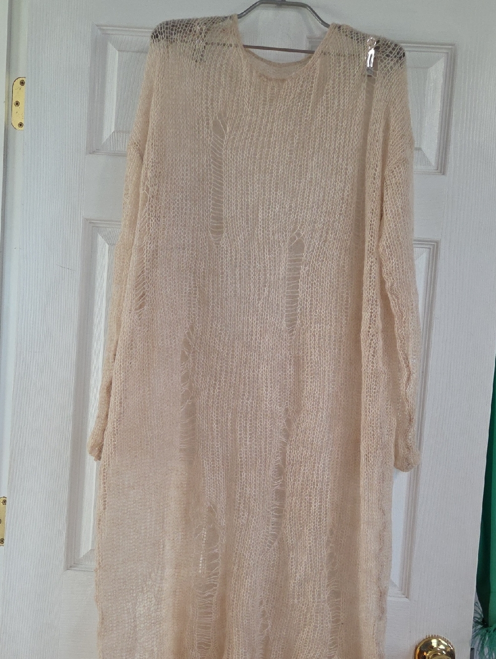 Zara Lightweight Open Knit Long Tunic Sweater in Cream